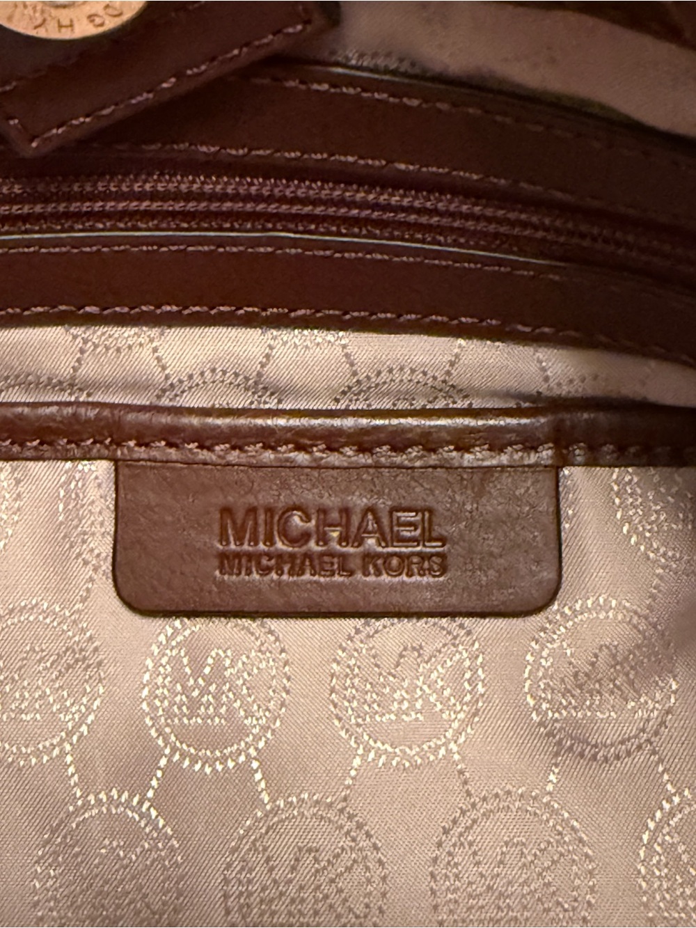 Michael Kors Brown Monogram Drawstring Tassel Handbag & Wallet MK Logo MSRP $450 - Picture 7 of 12